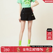 LALABOBO【商場(chǎng)同款】多口袋百褶短裙高腰顯瘦防走光a字半身裙LBCB-WXZQ15 黑色 L (27)