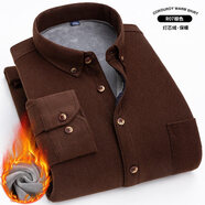 七匹狼夾克專(zhuān)家冬季燈芯絨保暖內衣男長(cháng)袖襯衫中青年休閑加絨加厚襯衣爸爸裝上衣 R07棕色 加絨 有運費險 加厚 41 推薦135-145斤