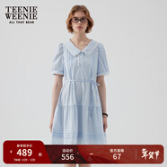 Teenie Weenie小熊女夏季娃娃領(lǐng)A字白色連衣裙蕾絲學(xué)院風(fēng)甜美時(shí)尚短裙 淺藍色 S (160)