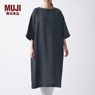 MUJI MUJI 女式 法國亞麻水洗 七分袖連衣裙 412688 BCL06C1S 深灰色 XL