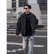 杜小閑黑灰色皮衣外套男款春秋季美式機車(chē)短款夾克高級感翻領(lǐng)夾棉棒球服 黑色 夾克 XL [推薦120-140斤]