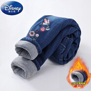 迪士尼女童加絨牛仔褲三層加厚寶寶女童加絨棉褲外穿兒童保暖褲子冬季 刺繡蝴蝶加厚加棉 100 身高95-100cm