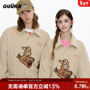 古由卡（GUUKA）休閑襯衫男士襯衣長(cháng)袖秋季外套情侶裝2025新款男裝上衣服套頭卡通 杏色 （男女士同款情侶裝） L