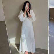 韓國chic復古重工鏤空鉤黃色衣裙女秋季寬松設計感小眾長(cháng)裙子 色 均碼 均碼