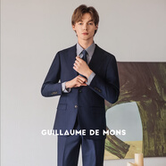 Guillaume de Mons澳嘉純羊毛西服男商務(wù)正裝男士三件套新郎結婚禮服正裝西裝套裝男 升級版藍色【上衣+西褲+馬甲】 039 48 碼（西褲尺碼請備注）