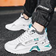 花花公子男鞋2025秋冬高幫男鞋加絨板鞋新款保暖休閑鞋潮流棉鞋子男潮200 CPL1255938M加絨 白藍 43