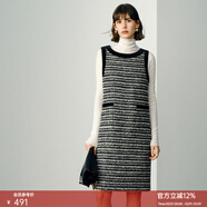 顏域綿羊毛小香風(fēng)連衣裙女2025新款冬季中長(cháng)款毛呢裙子圓領(lǐng)背心裙 黑白條 XL/42