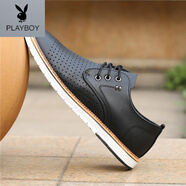 花花公子（PLAYBOY）男士皮鞋2026夏季透氣鏤空商務(wù)休閑鞋男百搭舒適涼鞋夏天潮流單鞋 黑色_1965夏季鏤空款 38 _偏小碼
