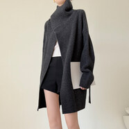 溥畔純羊毛針織開(kāi)衫毛衣外套女寬松慵懶風(fēng)大翻領(lǐng)中長(cháng)款加厚羊毛大毛衣 中長(cháng)款深灰色純羊毛開(kāi)衫 XS