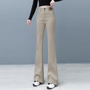 黛姿茹米白色微喇牛仔褲女秋冬2025新款高腰馬蹄褲喇叭拖地直筒加絨褲子 奶茶色[加長(cháng)褲]-春秋款 2XL (30) 推薦121-130斤
