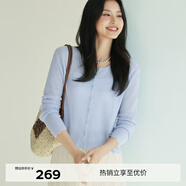 伊芙麗（eifini）蔣欣代言薄透粉色修身百搭針織開(kāi)衫女罩衫上衣2025春季新款 藍色 L 115-130斤