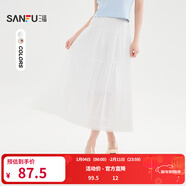 三福長(cháng)裙2025夏季蕾絲花邊下擺松緊腰半身裙女裝499882 米白色 M