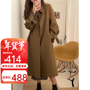 QIYUN【當天發(fā)】雙面羊毛呢外套女秋冬季新款氣質(zhì)中長(cháng)款過(guò)膝呢大衣 深卡其 XL 【131-150斤】