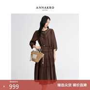 玖姿·安娜蔻民族風(fēng)波西米亞風(fēng)琴壓褶蛋糕裙連衣裙女2026春季新款 咖啡 S