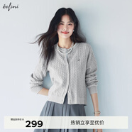 伊芙麗（eifini）蔣欣代言絞花圓領(lǐng)基礎百搭精梳棉針織開(kāi)衫2025新款學(xué)院風(fēng)毛衣 灰色 XL 130-140斤