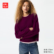 優(yōu)衣庫女裝舒芙蕾圓領(lǐng)針織衫/毛衣毛衫479157 19 酒紅色 M