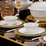 陶相惠景德鎮高白瓷餐具酒店會(huì )所接待擺臺4件套碗盤(pán)勺筷子陶瓷碗碟套裝