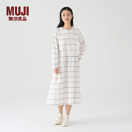 MUJI女式法蘭絨抽褶連衣裙女裝長(cháng)袖打底裙子純棉秋冬季BC08CC4A 米色格紋 S (155/80A)