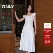 ONLY2025夏季新款減齡飛袖荷葉領(lǐng)拼接牛仔裙連衣裙女|125242007 J2G米白色 L