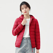 鴻星品牌斷碼秋冬輕薄羽絨服女短款輕型保暖連帽潮牌休閑潮牌羽絨服鴨絨 暗紅紅星鴻星爾克 M