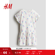 H&M童裝女童連衣裙2025秋季新款寬松圓領(lǐng)飛袖印花棉質(zhì)T恤裙1276675 白色/花卉 130 130/64 (6-8Y)