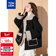 唐獅（TonLion）2024女翻立領(lǐng)燈芯絨拼接短款外套 黑色 M 