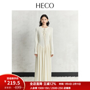 HECO【旋舞】新中式春秋新款國風(fēng)顆粒感彈力長(cháng)袖修身連衣裙女 米白色 S
