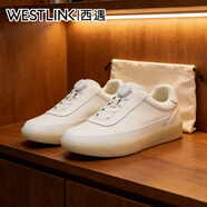 Westlink西遇男鞋新款2026春季頭層牛皮旋轉扣小白鞋休閑百搭商務(wù)老錢(qián)板鞋 白色 44