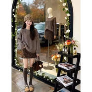 花花公子（PLAYBOY）冬裝搭配一整套女韓版時(shí)尚溫柔慵懶減齡輕熟風(fēng)灰色針織上衣復古設 毛衣+裙子(兩件套) (裙子有內襯) L 111-120斤