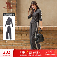 駱駝（CAMEL）立領(lǐng)健身女裝撞色修身兩件套運動(dòng)服 Y24CAWL6620 墨灰 L