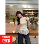 白色網(wǎng)紗拼接假兩件上衣女春秋修身顯瘦減齡長(cháng)袖打底衫 白色 M