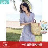 茵曼（INMAN）純棉法式氣質(zhì)連衣裙女裝2026夏季新品顯瘦V領(lǐng)泡泡袖A字長(cháng)裙子 紫荊粉 -18525989 L