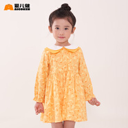 愛(ài)兒健女童雙層娃娃領(lǐng)長(cháng)袖連衣裙子春秋季小孩子嬰兒童裝寶寶衣服 橙色印花 100