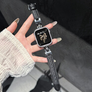 炫戴 適用iwatchs11表帶針扣s10/s9/s8蘋(píng)果手表s7金屬6拼接5真皮4表帶applewatch3代SE手表帶ultra3 滑梯閃鉆金屬表帶-褐色銀扣 42mm適用Apple Watch 