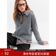 范思藍恩V領(lǐng)慵懶套頭針織衫女冬季2025新款寬松長(cháng)袖羊毛毛衣4320 灰色 L