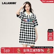 拉拉波波【設計師潮牌】春新款學(xué)院風(fēng)格子翻領(lǐng)毛織連衣裙LBCB-WLZY14 黑色 M