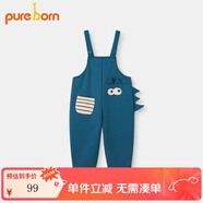 博睿恩男女寶寶背帶褲秋季卡通連體褲子兒童個(gè)性洋氣小童外出褲 學(xué)院藍（加絨款） 90