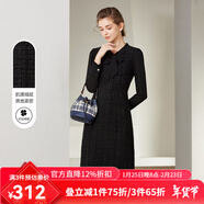 經(jīng)典故事（JANE STORY）高級感呢料黑色連衣裙女秋季2025新款雪紡拼接假兩件赫本風(fēng)小黑裙 黑色 M