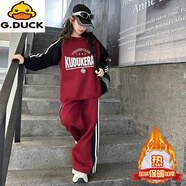 G.duck女童加絨套裝秋冬季中大童休閑運動(dòng)服兒童衛衣女冬裝2025新款韓版 紅色裝【限時(shí)低價(jià)促銷(xiāo)】 加絨 110