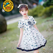 G.duck女童連衣裙夏裝2023新款洋氣女孩裙子花邊圓點(diǎn)兒童韓版公主裙夏季 藍色 波點(diǎn)裙+領(lǐng)花  兒童節禮物 130 建議身高115-125厘米