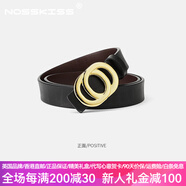 NOSSKISS國際奢侈品牌女士腰帶新款平滑扣皮帶連衣裙裙帶女款百搭細腰帶 黑色 (金扣) 105cm