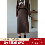 獨束大碼女裝抽繩連帽衛衣套裝女秋冬新款胖mm百搭半身裙兩件套 咖色半裙 M