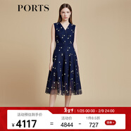 PORTS寶姿商場(chǎng)同款春夏新款女裝“花朵刺繡網(wǎng)紗連衣裙”LD8D202PLQ005 丈青混色 XS (2)