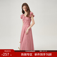 范思藍恩紅白格子約會(huì )連衣裙女2024夏季新款遮肉飛飛袖裙子12344 紅白格 M