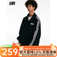 ER【明星同款】男套裝女條紋撞色加絨衛衣潮牌運動(dòng)服校園風(fēng)情侶裝 黑色套裝 XL