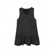 2025秋冬新款時(shí)尚氣質(zhì)感寬松型顯瘦無(wú)袖連衣裙女士背心裙裙子 灰色背心裙 M M建議85-110斤