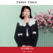 糖力【商場(chǎng)同款】春秋季新款設計感撞色花瓣翻領(lǐng)短外套女小個(gè)子 黑色 M