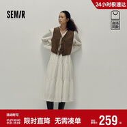 森馬（Semir）[商場(chǎng)同款]連衣裙女蛋糕長(cháng)裙仿麂皮馬甲2025秋兩件套101525114004