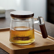 加厚玻璃茶杯過(guò)濾簡(jiǎn)茶杯紋茶水分離辦公室專(zhuān)用水杯子 豎紋款木柚杯ml黑胡桃木