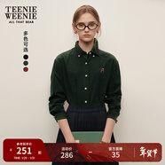 Teenie Weenie小熊女裝簡(jiǎn)約秋季裝復古燈芯絨長(cháng)袖襯衫棉質(zhì)襯衣外套 獵人綠 S (160)